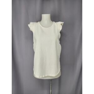 Madewell Tank Top Womens Large White Flutter Sleeve Knit Summer Coastal Casual